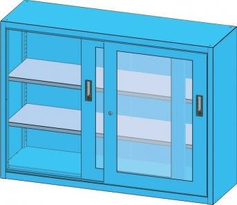 Schiebetür-Materialschrank 1044 mm breit, 1000 mm hoch, Sichtfenster