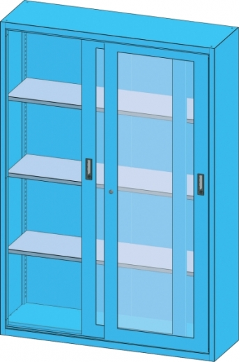 Schiebetür-Materialschrank 1044 mm breit, 1950 mm hoch, Sichtfenster