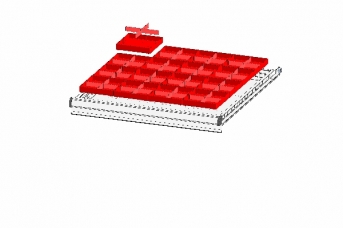 Schubladeneinteilung aus 16 Kleinteilekästen, 16 Längsteiler, 32 Querteiler, FH 75 mm