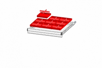 Schubladenunterteilung aus 9 Kleinteilekästen + Trennwände FH 75 mm